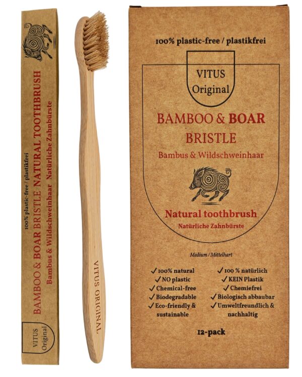 VITUS Original plastfri tandborste med vildsvinsborst 12-pack
